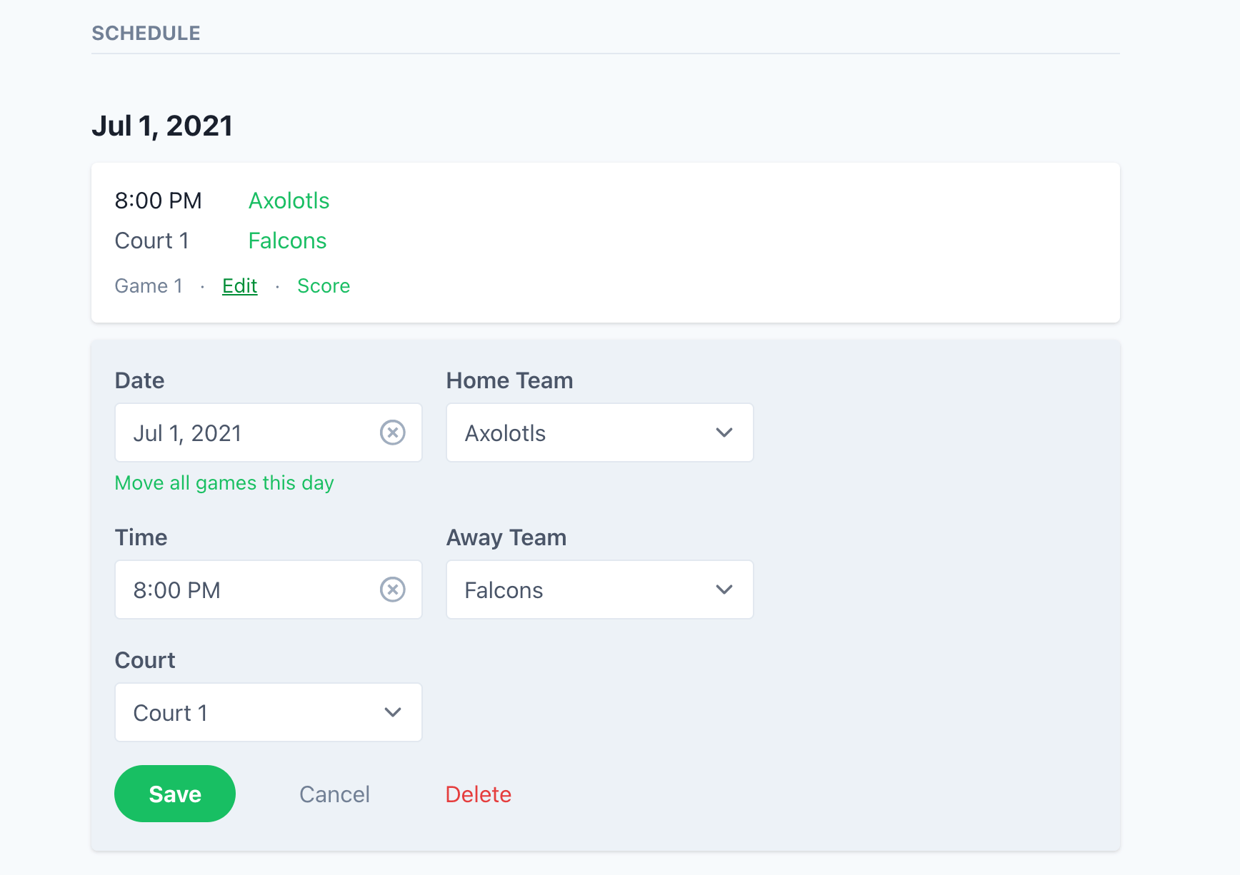 manually changing schedule games